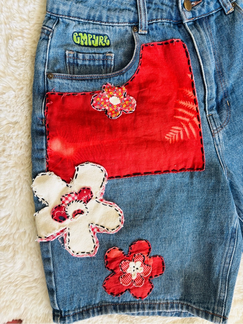 Empyre Patchwork Long Jean Shorts Size: Small - Picture 2 of 6